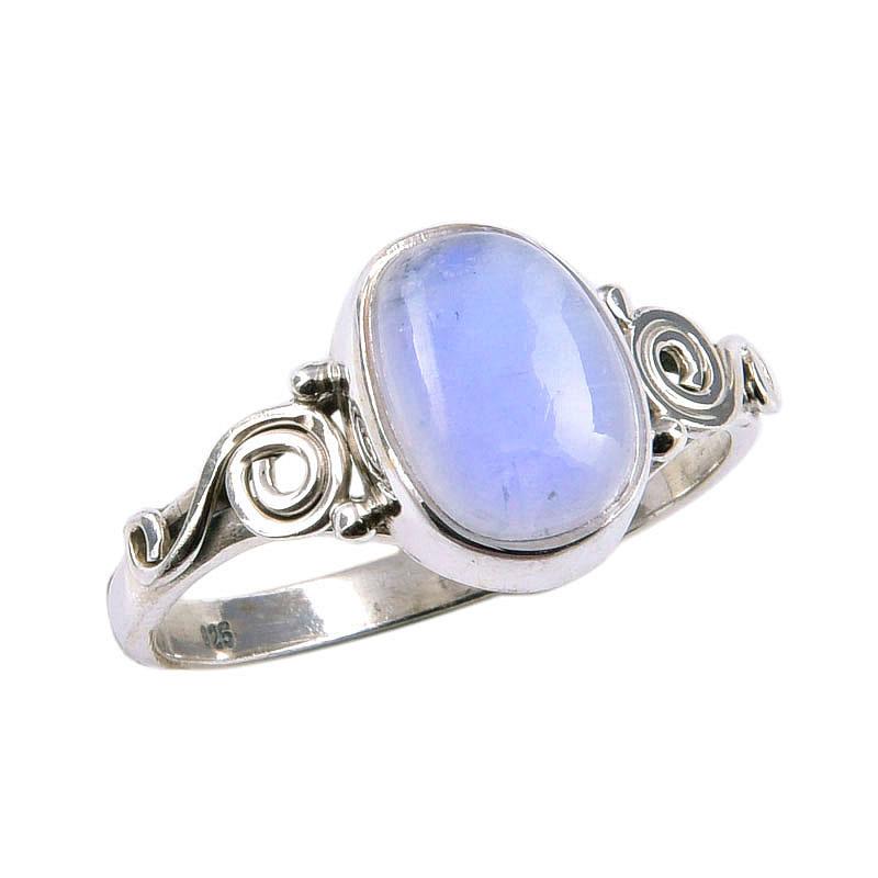 Кольцо из стерлингового серебра 925 пробы с натуральным радужным лунным камнем, размер 7 g1e08