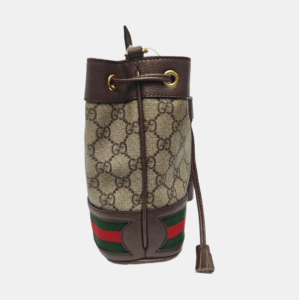 [Б/У] Мини-сумка-ведро Gucci Ophidia 'Бежевый/Эбеновый' - Очень хорошее состояние #LVV9QQ