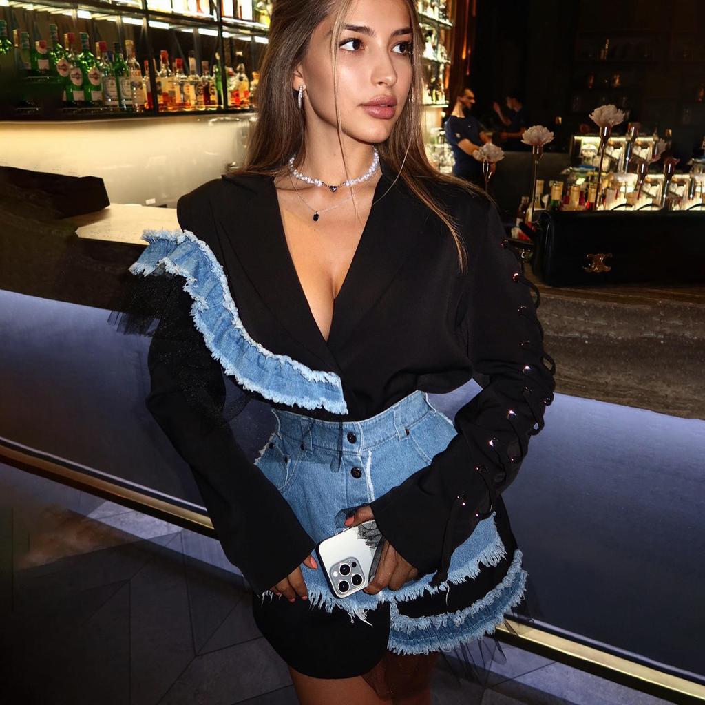 «Европейские и американские женские топы и костюмы с кружевной отделкой 2024 года — модные, элегантные, стильные»