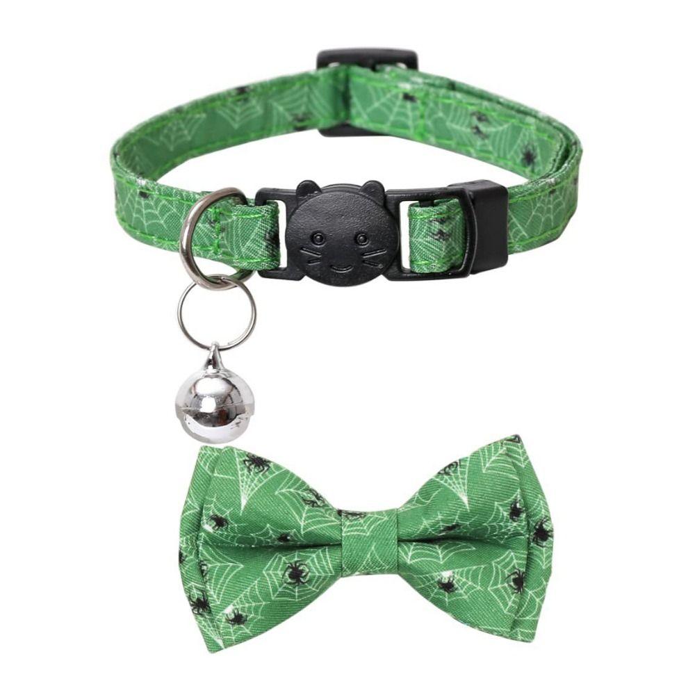 С колокольчиком Хэллоуинский ошейник для кошки с регулируемым бантом, тыквенный ошейник для щенка с колокольчиком, летучие мыши/тыква/череп/паук, съемный