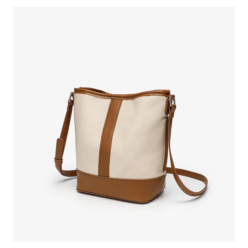 IELGY Ladies Bucket Bag Retro Fashion Simple Korean Version All-Match Stitching Messenger Bag