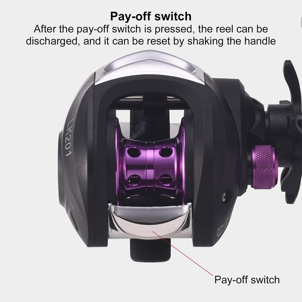 Колесо для рыбалки с магнитным тормозом, катушка для заброса приманки большой емкости, долгий срок службы, легкий вес, может использоваться для рыбалки (LK201 Черный и фиолетовый