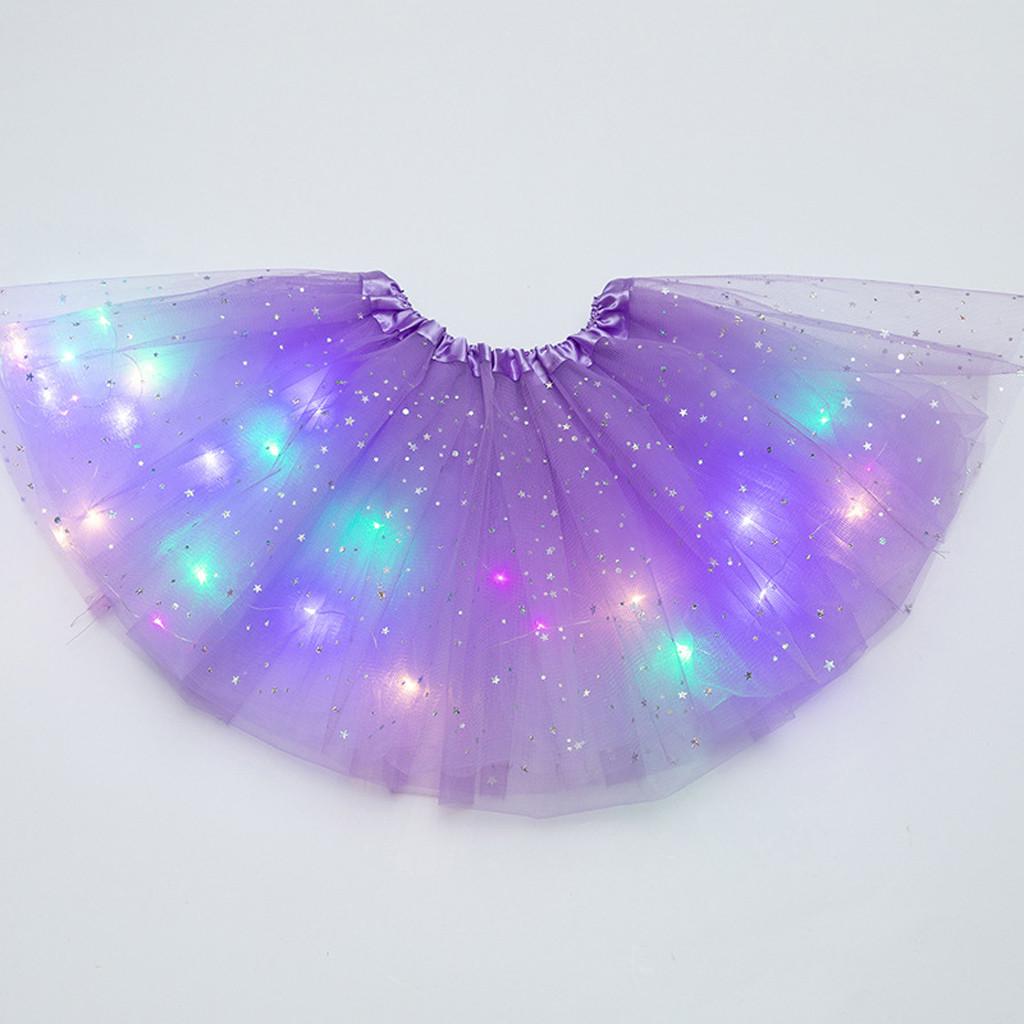 Kids Girls Baby Sequin  Skirt LED Light Up Pettiskirt Ballet Clothes