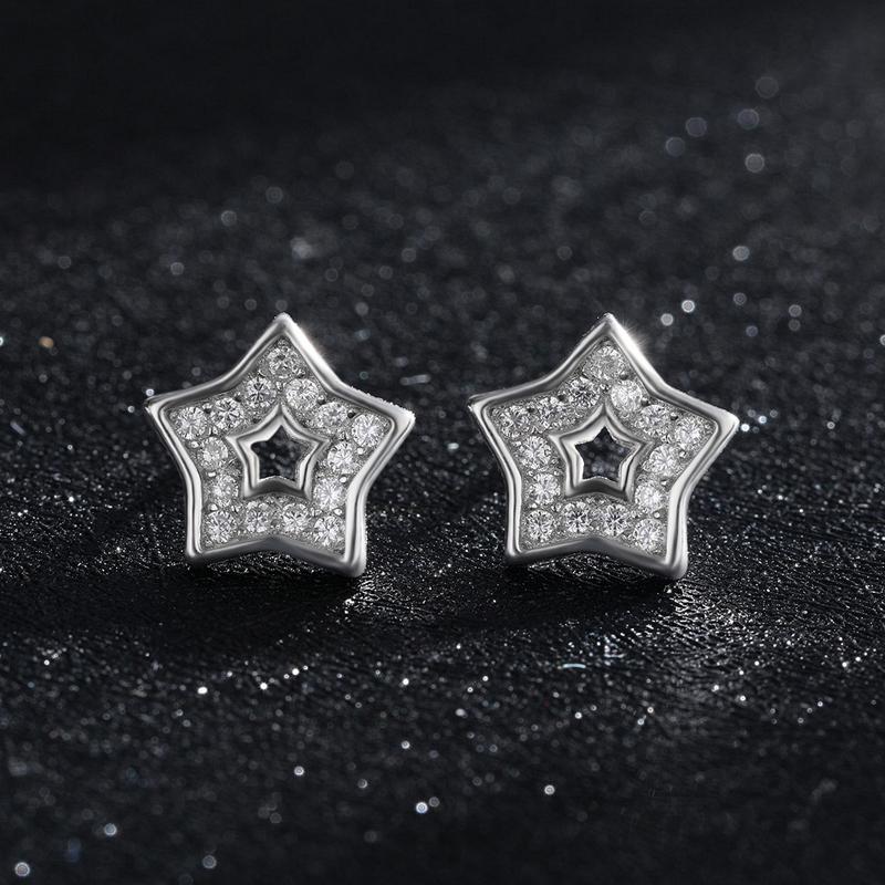 Modian 925 Sterling Silver Hollow out CZ Stud Earrings For Women Girl Dazzling Statement Hypoallergenic Jewelry