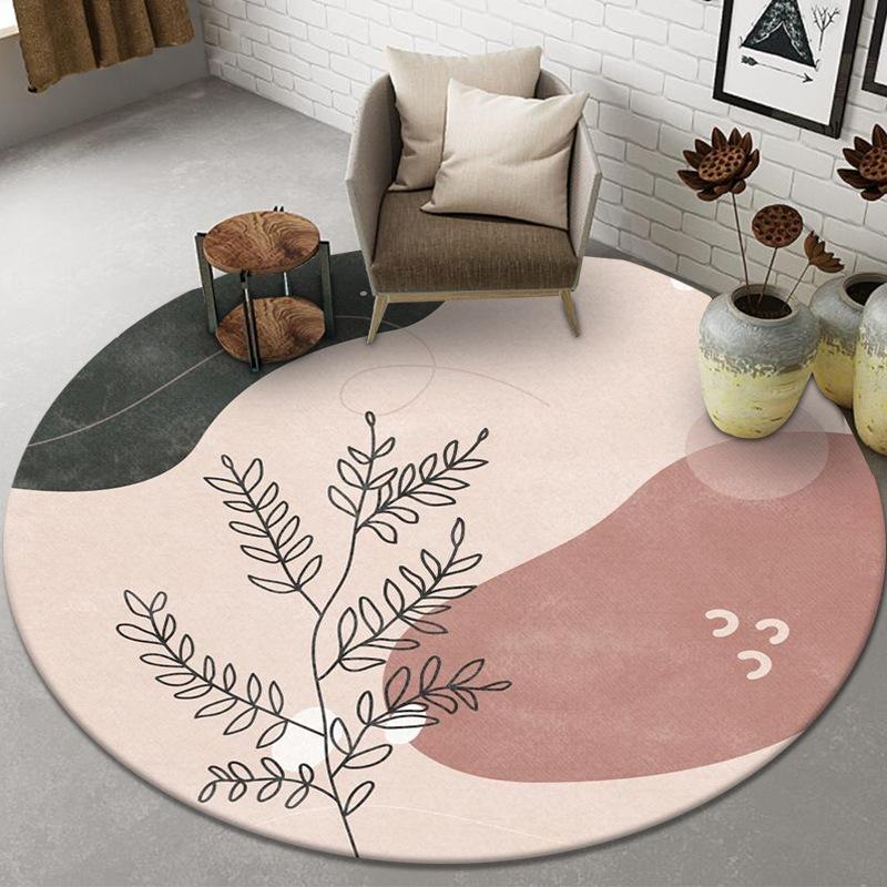Geometric Abstract Pattern Round Carpet Minimalist Lines Home Decor Rug Soft Anti-slip Floor Mat for Living Room Bedroom Office