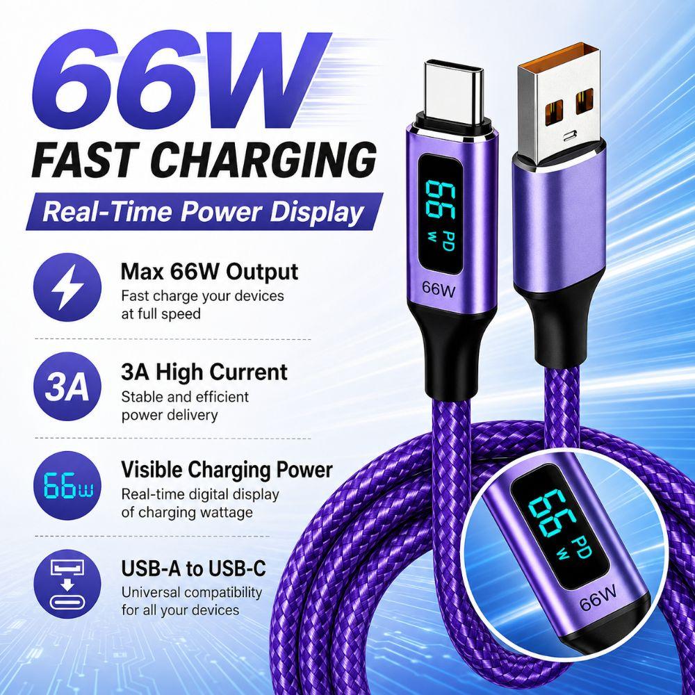 66W USB-A to USB-C Cable Nylon Braided Fast Charging Data Cable Phone Charging