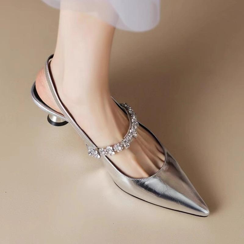 French Rhinestone Strap Bao Too Shallow Sandals Women's New Summer Pointed Toe Stiletto Stiletto High Heel Shoes
