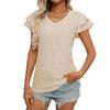 Свежая летняя женская однотонная футболка с V-образным вырезом и короткими рукавами, ажурный топ