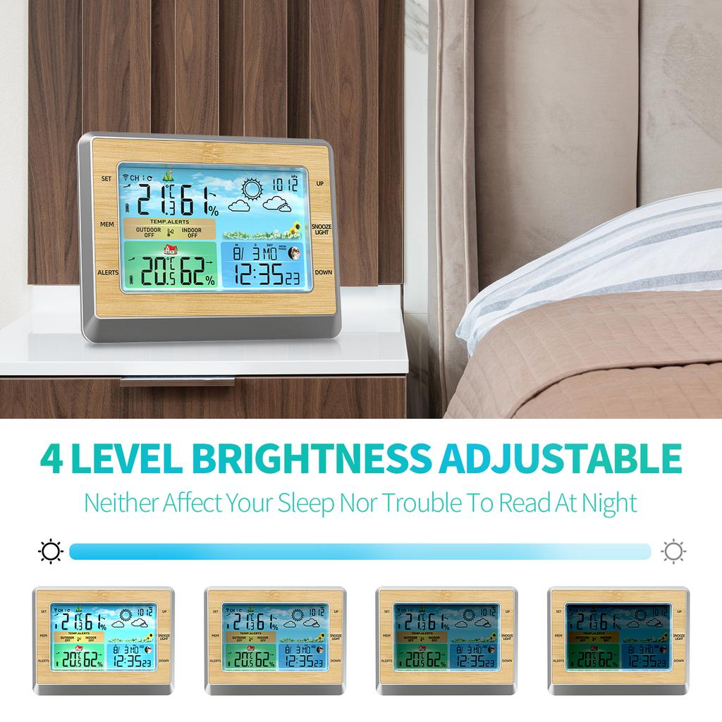 Weather Station Wireless Indoor Outdoor Thermometer 6 Inch Color LED Display Temperature Humidity