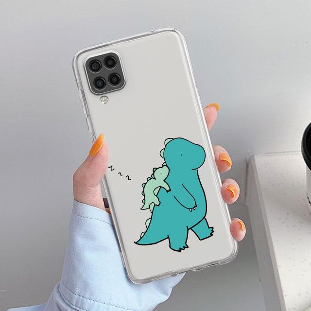 Прозрачный чехол для Samsung Galaxy A52 A12 A51 A32 A21s A71 A32 A22 50 A70 A31 A72 5G, чехол для телефона, милый чехол с маленьким динозавром