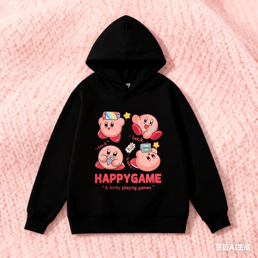 Звезда Кирби Принт Узор Детская Толстовка с Капюшоном Мальчик Девочка Осень Зима Повседневная Уличная Отпуск Повседневная Свободная Теплая Спортивная Одежда