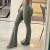 Женские штаны для йоги с высокой талией, расклешенные широкие леггинсы, однотонные, эластичный пояс, спорт
