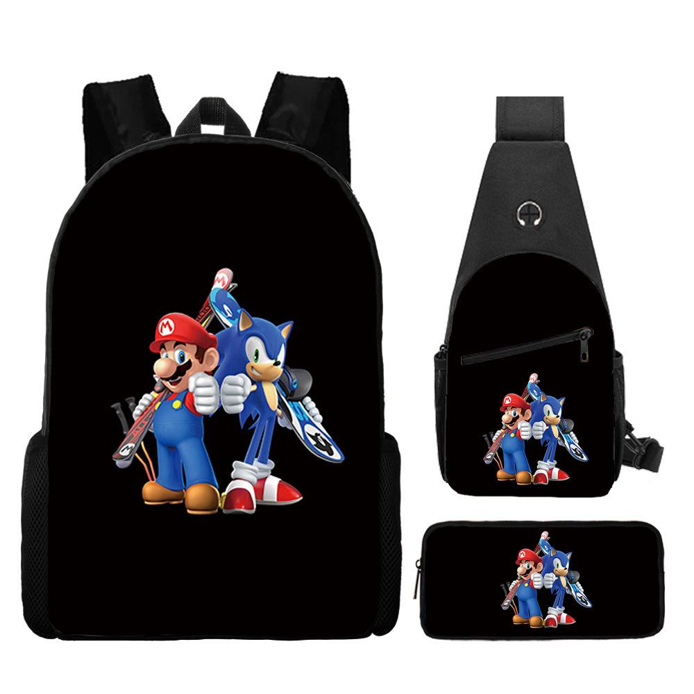 Backpack, Primary School Student Animation Schoolbag, Cartoon Backpack, Satchel, Pencil Bag, Three-Piece Set.