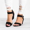 Summer Flat-bottomed Wedge Sandals Women's Large-size Belt Buckle Open-toe One-word High-heeled Sandals Women's