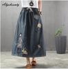 Японская мори девушка, весна-осень, женская джинсовая юбка трапециевидной формы с высокой талией, винтажная юбка с мультяшной аппликацией, элегантная рваная шикарная юбка