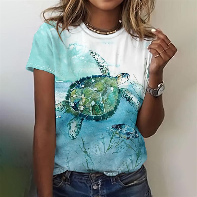 3D Printed Ocean Tortoise T Shirt For Women Cartoon Animal Graphic T-Shirts Summer Harajuku O-Neck Tops Short Sleeves Loose Tees