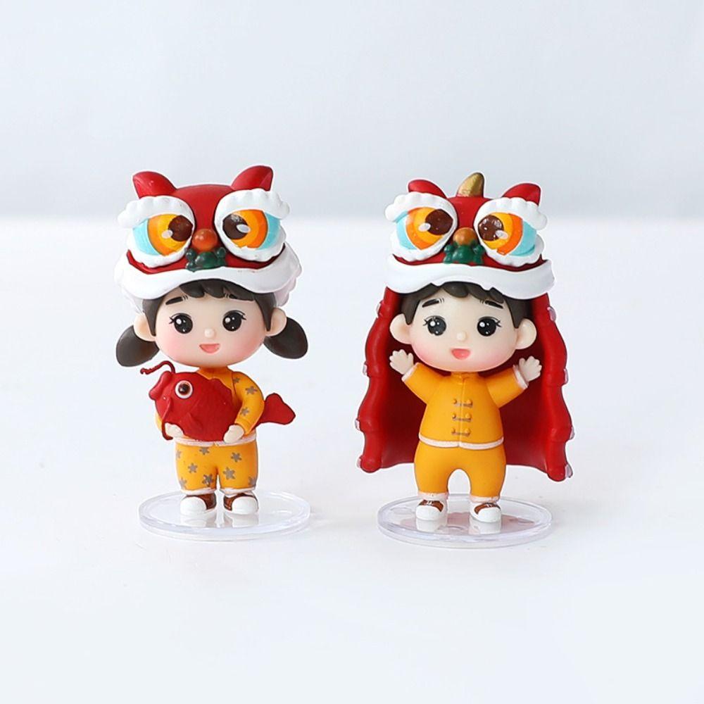 PVC Lion Dance Koi Boy Girl Doll Decoration New Year Miniature Ornaments  Car Interior Supplies