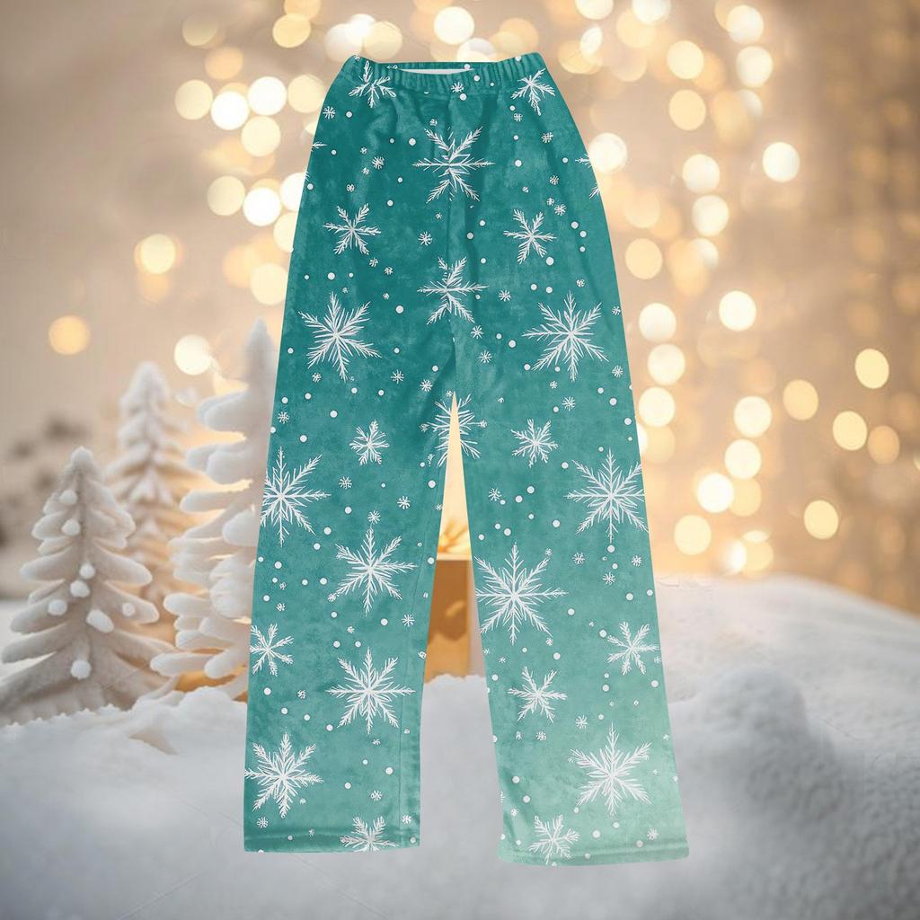 Women Autumn Winter Pants Full Length Long Trousers Christmas Printed Pants