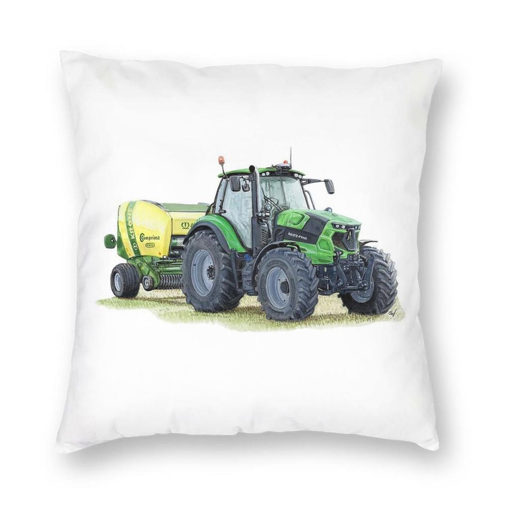 Green Tractor Square Pillowcase Polyester Linen Velvet Printed Zip Decor Pillow Case Sofa Cushion Cover