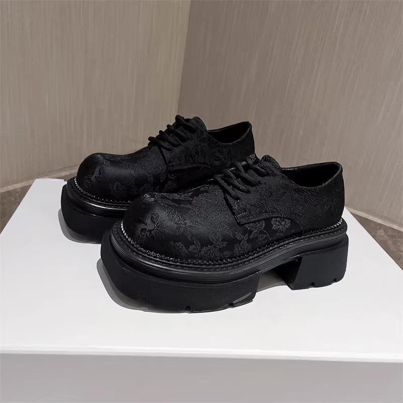 Новые женские туфли в китайском стиле, мокасины, новогодние туфли на толстом каблуке и платформе, увеличивающие рост, кожаные туфли-лодочки