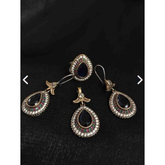 Didar Sultan Series Ruby Stone Set Drop Silver Тройной женский комплект украшений