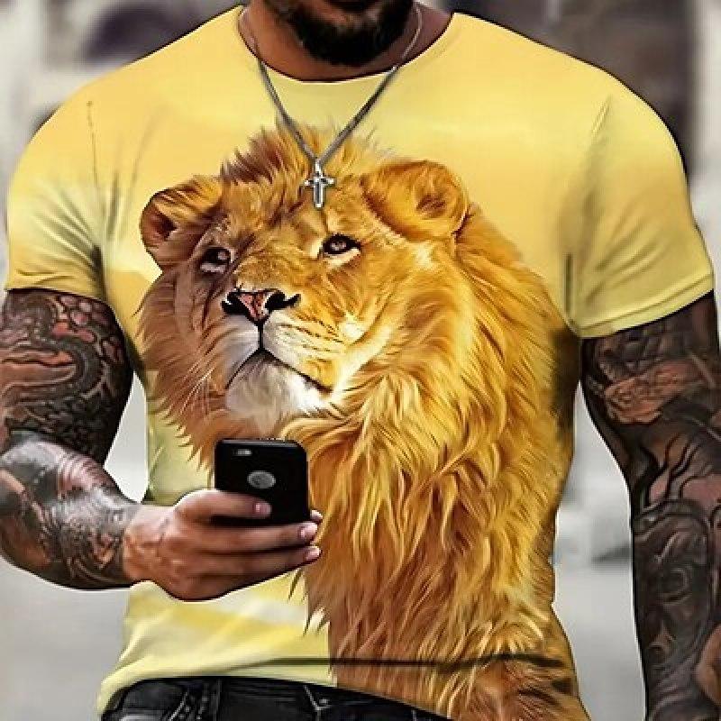 Men's T Shirt Tee Graphic Animal Lion Crew Neck Clothing Apparel 3D Print Outdoor Daily Short Sleeve Print Vintage Fashion Designer