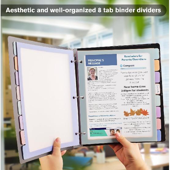 HABGP 2 Set 8 Tab Binder Dividers for 3 Ring, Plastic Binder Dividers with Tabs Letter Size Multicolor, Pastel Colors 3 Hole Punch Clear Page Folder