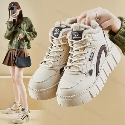 Женская спортивная обувь на платформе, зимние женские высокие кроссовки 2024 года, новые женские плюшевые теплые повседневные кроссовки для досок, нескользящие, Zapatillas Mujer