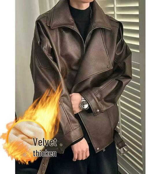 Унисекс кожаная мотоциклетная куртка на бархатной подкладке 2025 года - Высококачественный зимний стиль панк