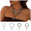 1 SET Ethnic Style Multilayer Turquoise Necklace Stacked Bohemian Style Clavicle Chain  Girls