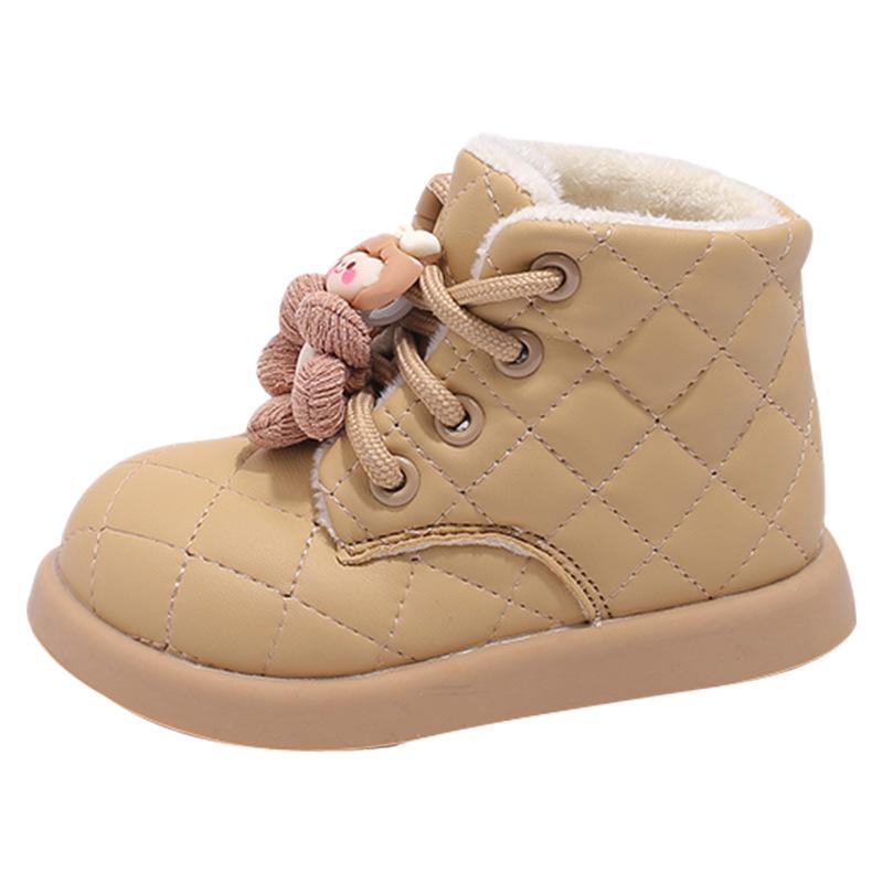 Girls' Velvet Winter Boots: Soft, Short, Velcro Cotton Shoes for Little Girls