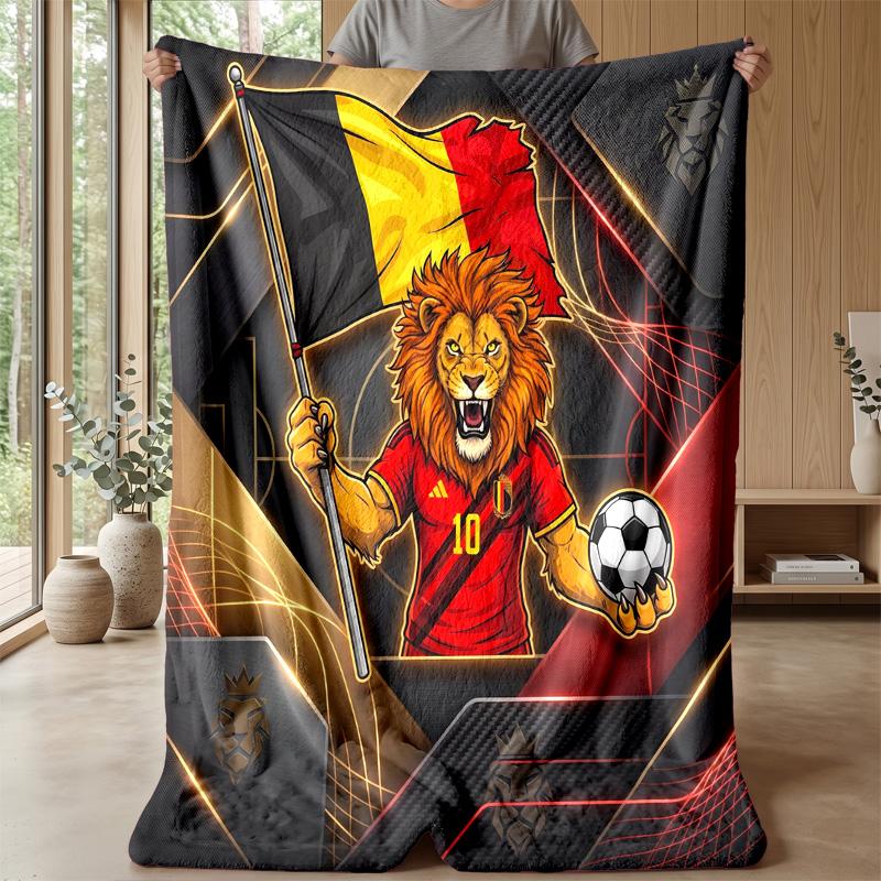 Belgium Football Printed Flannel Blanket Skin Friendly Warm Decorative Throw for Indoor Couch Bed Daily Use