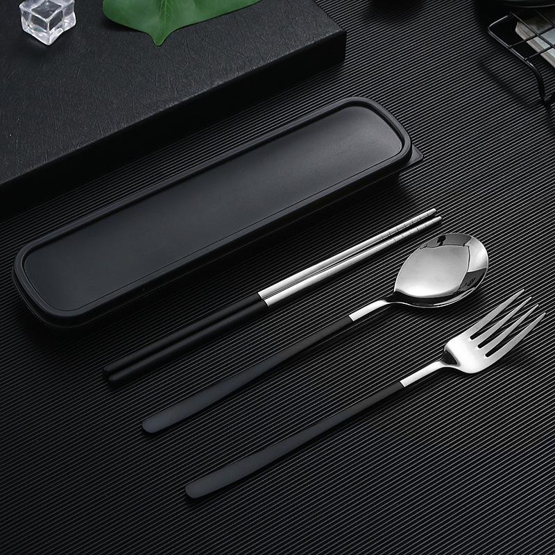 4 шт., дорожный набор столовых приборов, набор многоразовой посуды из нержавеющей стали 18/8 с футляром, портативная посуда, набор вилок, ложек и палочек для еды