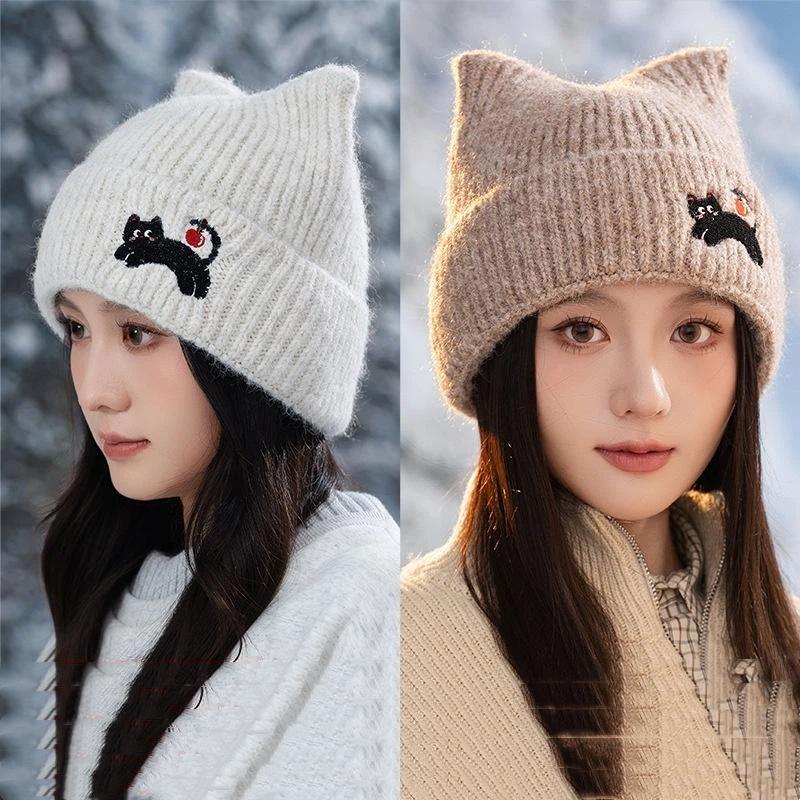 NEW Cat Ear Beanies Skullies Women Winter Warm Plush Cartoon Thermal Cap Korean Girl Outdoor Snow Pullover Hats