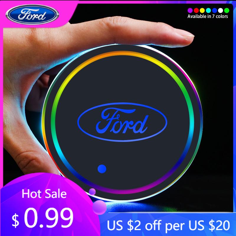 Car Sticker 2PCS Car 7 Colors Water Coaster Color Ambient Light Car Cup Holder Luminous Coaster Mat For Ford Mondeo Focus 3 4 Fi