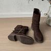 Belt buckle two wear lapel stack boots women's autumn and winter new thick heel Martin boots western cowboy locomotive short boots