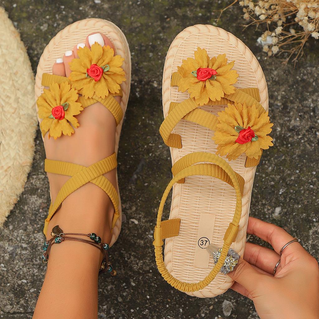 Summer Fashion Womens Cross Strappy Flower Sandals Eva Sole For Casual Wear