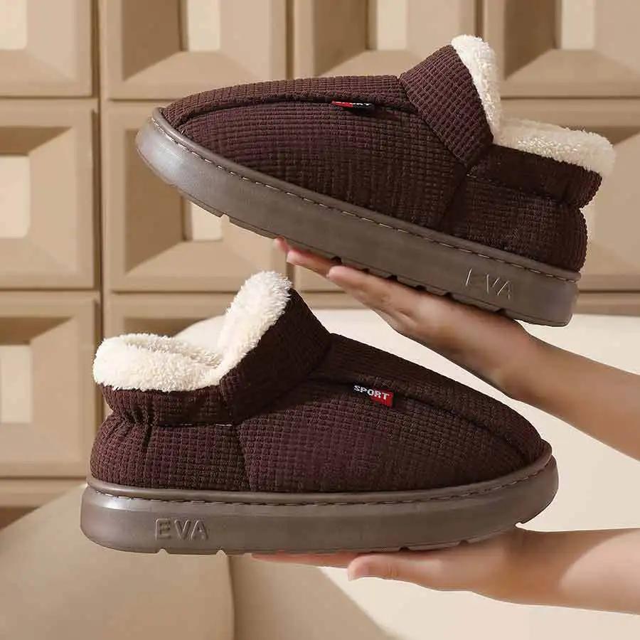 NEW Men Plush Fur Slippers Winter Warm Outdoor Fluffy Soft Cotton Men Boots Indoor Home Fashion Fur Cozy Furry Men Flat Shoes