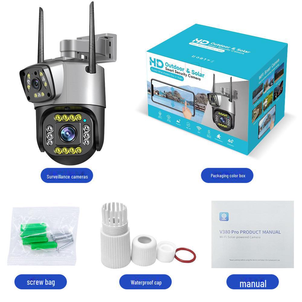 V380 Беспроводная наружная панорамная камера 4G HD с двумя экранами и мобильным удаленным доступом