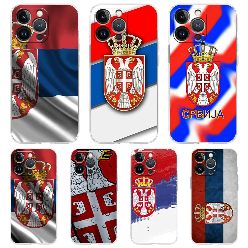Мягкий прозрачный чехол-бампер из ТПУ для iPhone 16 15 14 13 12 11 Pro Max XR 8 7 Plus XR Ударопрочный корпус с узором в виде флага Сербии
