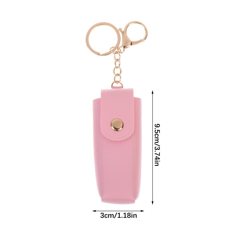 Solid Color Pu Leather Portable Mini Lipstick Pouch Keychain Mirror Pendant Keyring Fashion Storage Bag Women Makeup Accessories