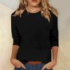 Women Casual T-shirt O-neck 3/4 Sleeve Pullover Tops Solid Color Slim Fit Tunic Tops Stretchy Tee Shirt Streetwear