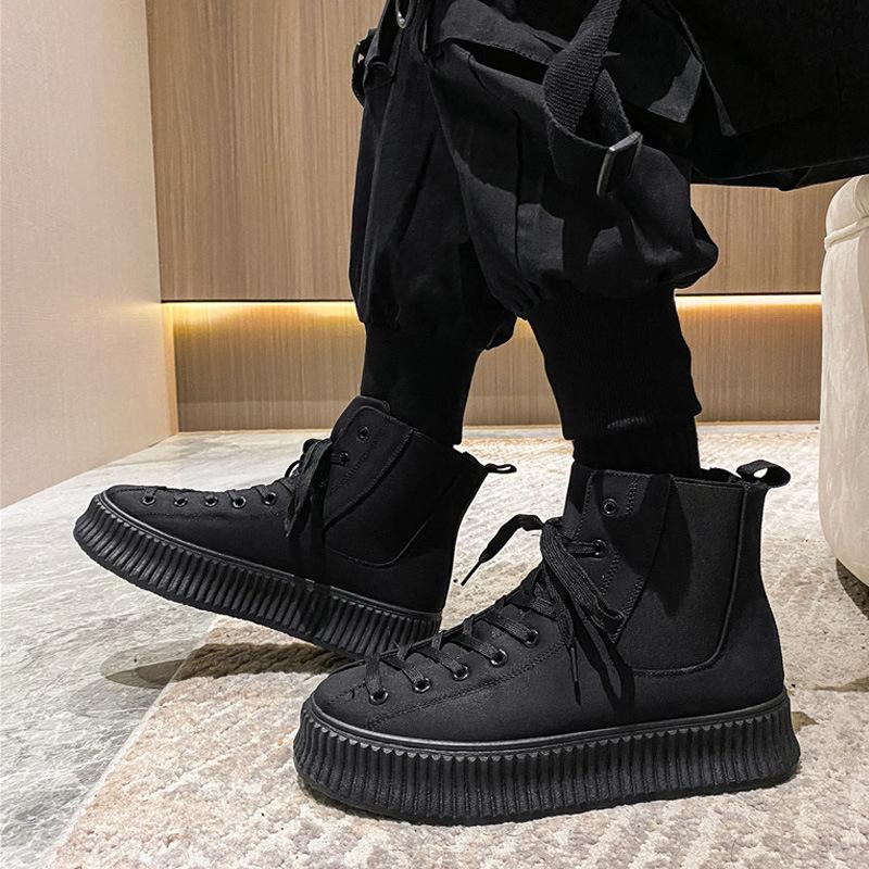 Модные мужские высокие вулканизированные ботинки черные износостойкие ботинки челси Hombre Heighten кожаные кроссовки весна-осень трендовая обувь