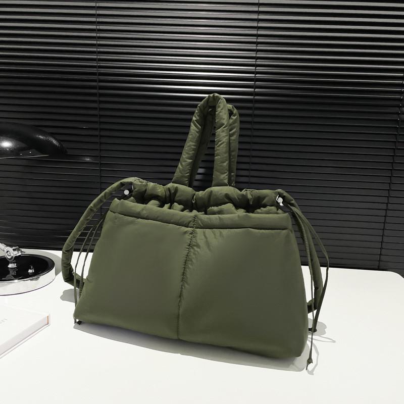 Ielgy Casual Nylon Cloth Drawstring Soft Quilted Handbag Lightweight Simple Cotton Bag Large Capacity Crossbody