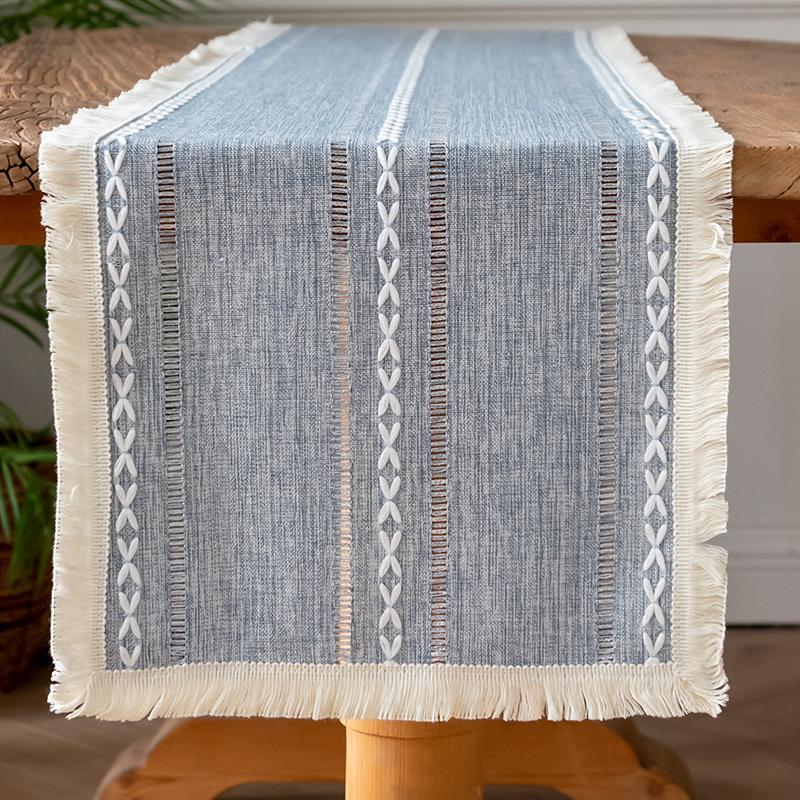 Скатерть на стол в стиле фермерского дома серо-голубая 13X72 дюйма хлопок лен вышитая полосатая бохо свадебная вечеринка деревенский дом рождественское украшение
