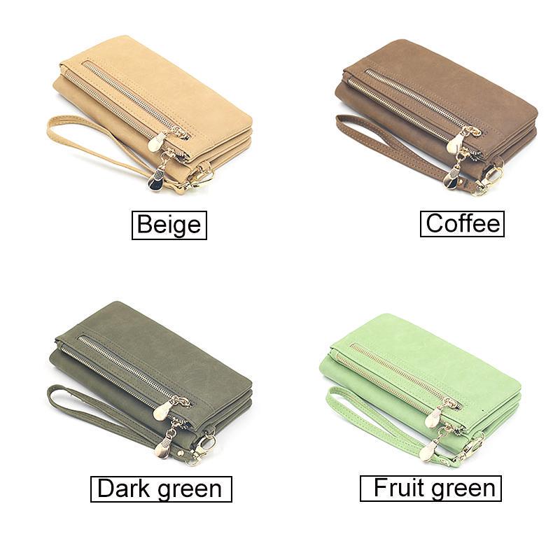 Yogodlns Vintage Frosted Leather Women Long Wallet Fashion Wristlet Clutch Purse Handbags