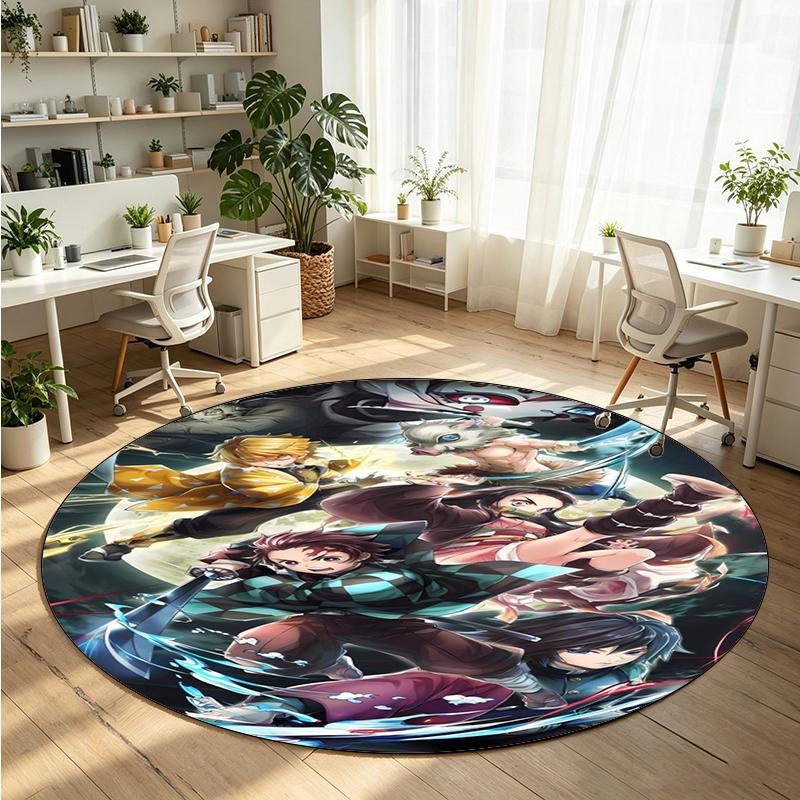 Demon Slayer Printed Round Crystal Velvet Rug Soft Non Slip Floor Carpet For Bedroom Holiday Gift