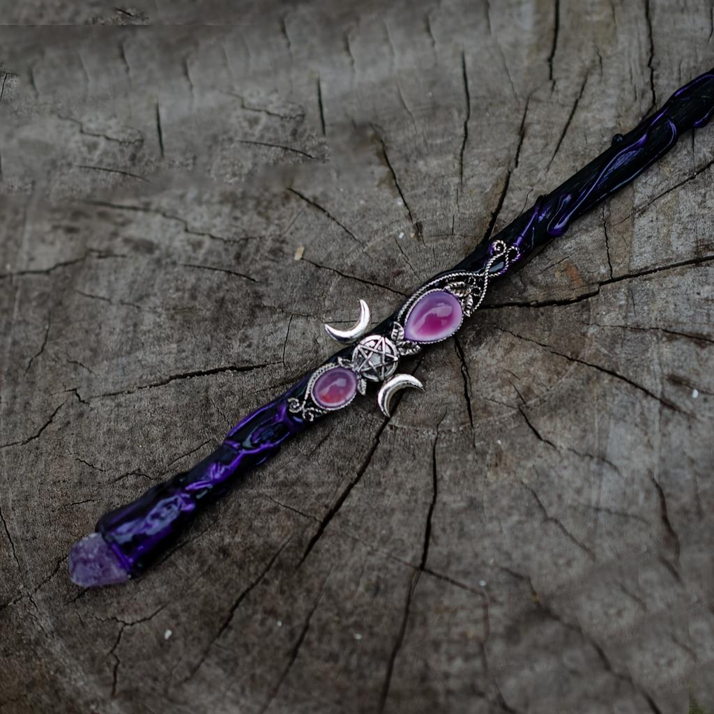 Witch's wand, magic staff, irregular natural stone fairy wand, banishes dark spells, sacrificial altar supplies