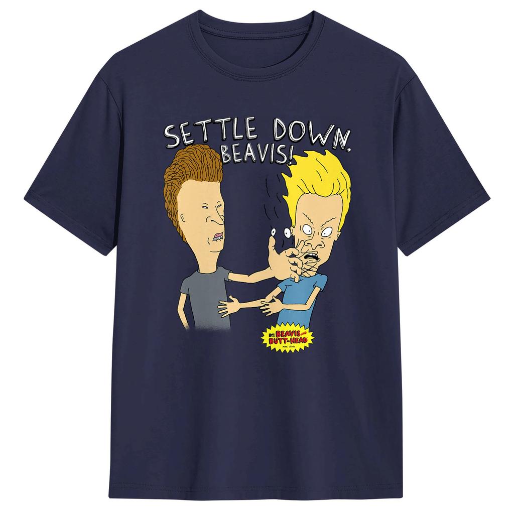 Beavis and ButtHead Settle Down Beavis T Shirt Men Cotton Funny TShirts Crew Neck Tee Shirt Short Sleeve Clothing 6XL