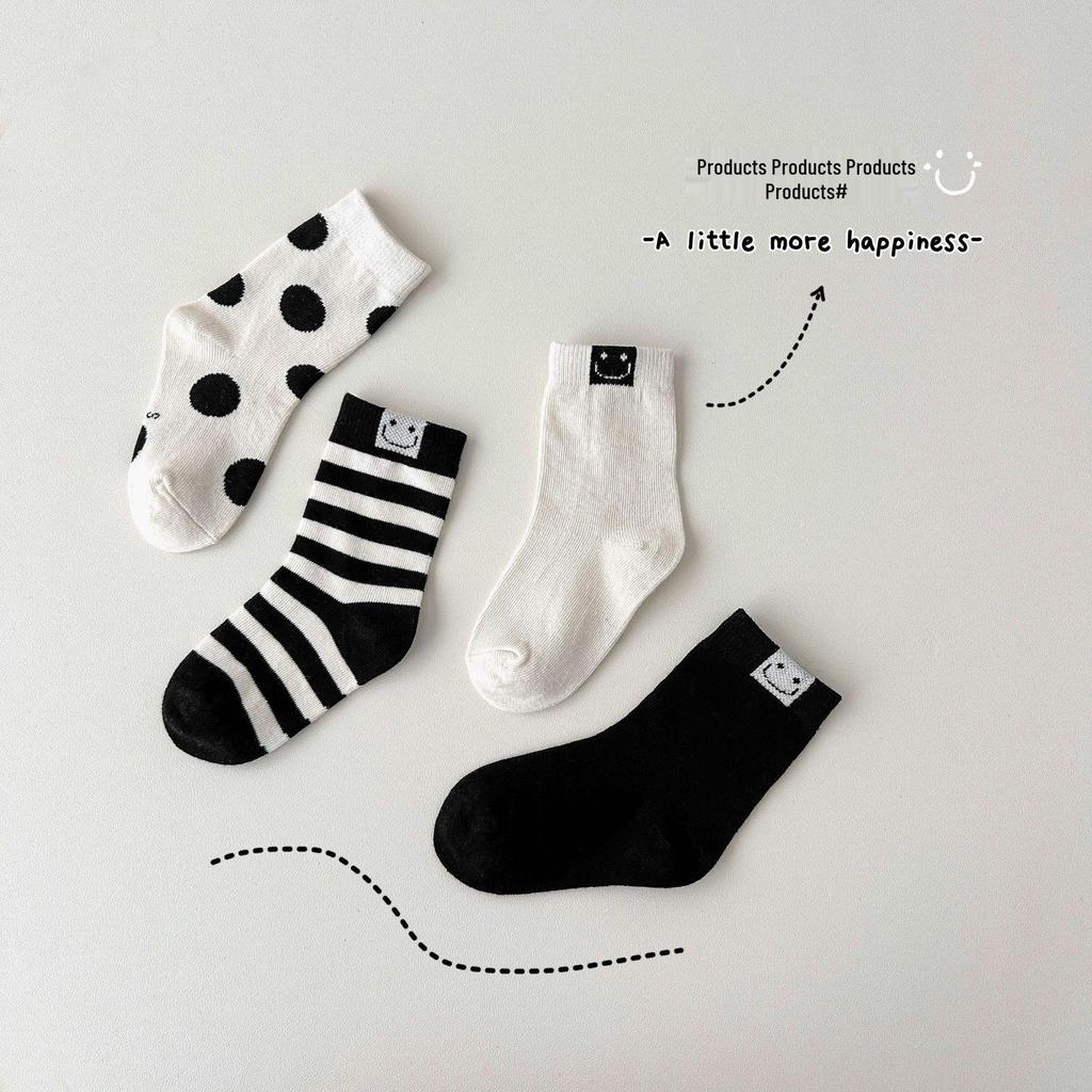 Осенние детские носки средней длины с мультяшным горошком - Универсальный корейский стиль для мальчиков и девочек